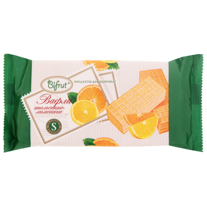 Вафли Bifrut Апельсинно-лимонные на сорбите, 100 г
