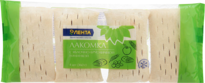 Полуфабрикаты хлебобулочные Лента Лакомка с яблочно-брусничной начинкой замороженные 4шт, 360 г