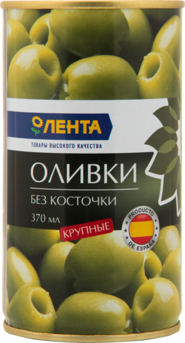 Оливки Лента зелёные крупные без косточкой, 350 г