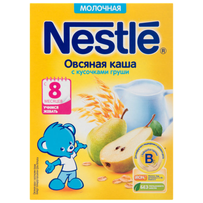Каша для детей Nestle Овсяная молочная с кусочками груши от 8 месяцев, 220 г