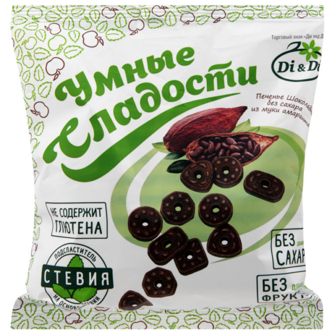 Печенье Di&Di Умные сладости шоколадное без сахара из муки амаранта, 160 г