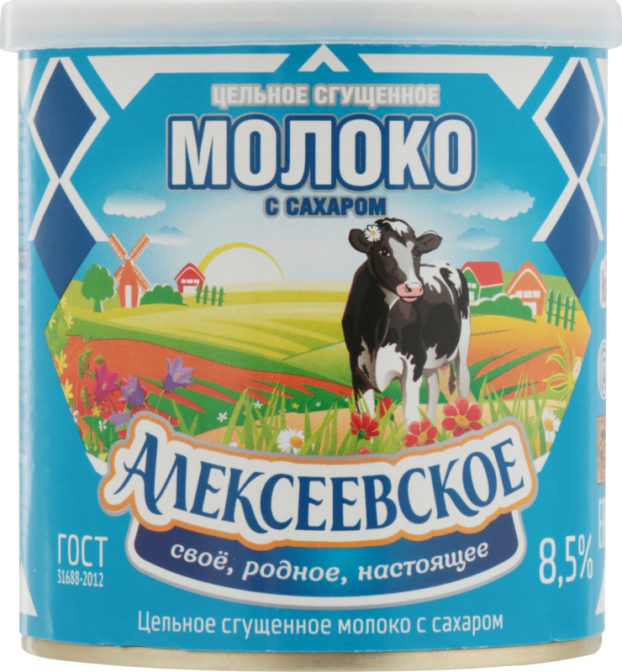 Молоко Алексеевское цельное сгущенное с сахаром 8.5%, 360 г