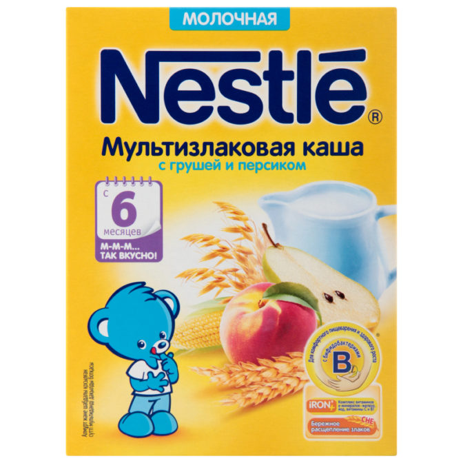 Каша для детей Nestle Мультизлаковая молочная с грушей и персиком от 6 месяцев, 220 г