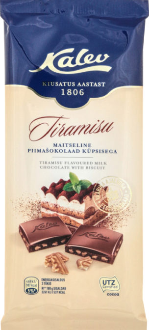 Шоколад Kalev Tiramisu молочный со вкусом тирамису и печеньем, 100 г