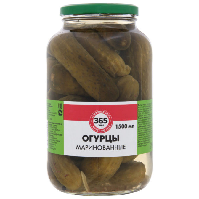 Консервы овощные 365 дней Огурцы маринованные, 1.5 л