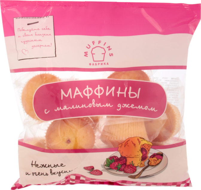 Маффины Muffins фабрика с малиновым джемом, 450 г
