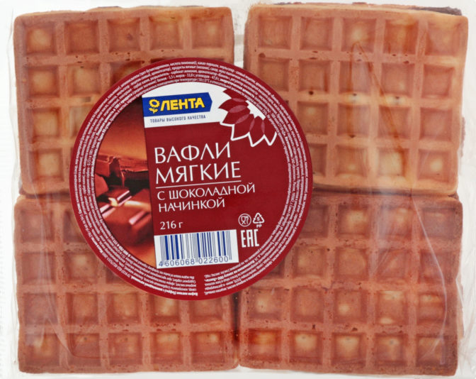 Вафли Лента мягкие с шоколадной начинкой, 216 г