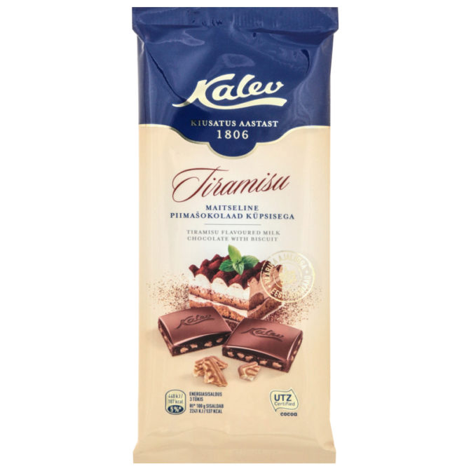 Шоколад Kalev Tiramisu молочный со вкусом тирамису и печеньем, 100 г