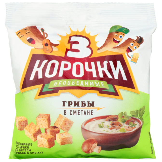 Сухарики 3 корочки пшеничные со вкусом грибов в сметане, 40 г