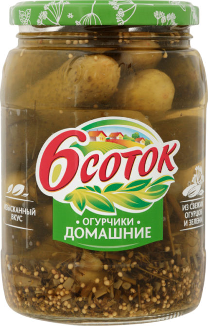 Консервы овощные 6 соток Огурчики домашние маринованные, 680 г