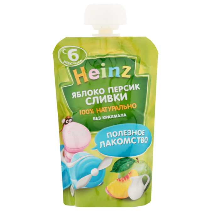 Пюре для детей Heinz Яблоко персик сливки от 6 месяцев, 90 г
