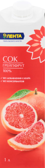 Сок Лента Грейпфрут 100%, 1 л