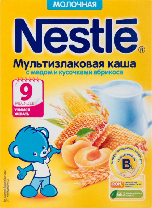 Каша для детей Nestle Мультизлаковая молочная с медом и кусочками абрикоса от 9 месяцев, 220 г