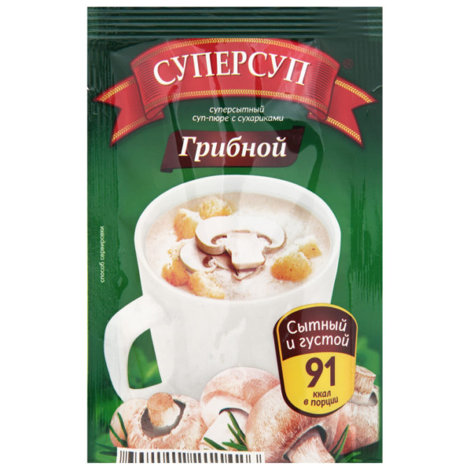 Суп-пюре быстрого приготовления Суперсуп грибной с сухариками, 23 г