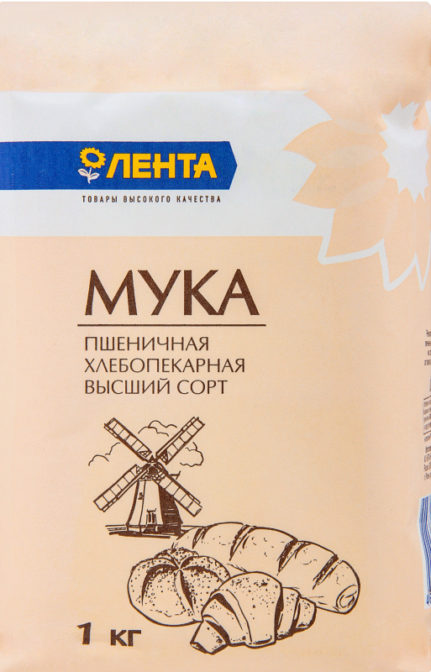 Мука Лента пшеничная хлебопекарная высший сорт, 1 кг