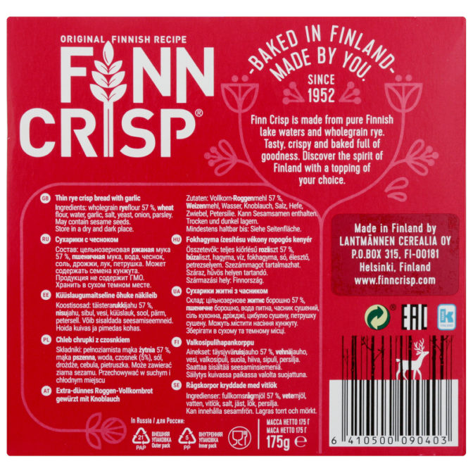 Сухарики со вкусом чеснока Finn Crisp к/у 175г