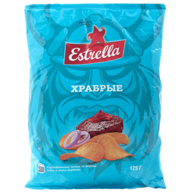 Чипсы картофельные Estrella Храбрые со вкусом мяса и соуса барбекю, 125 г