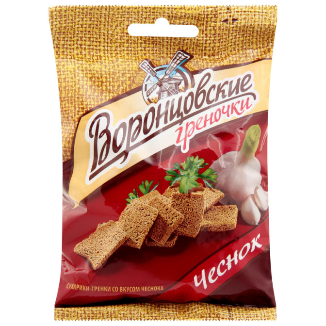 Сухарики-гренки ржано-пшеничные со вкусом чеснока Воронцовские м/у 60г
