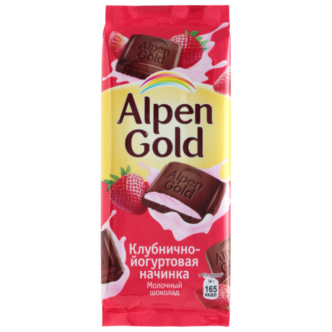 Шоколад молочный Клубника с йогуртом Alpen Gold м/у 90г
