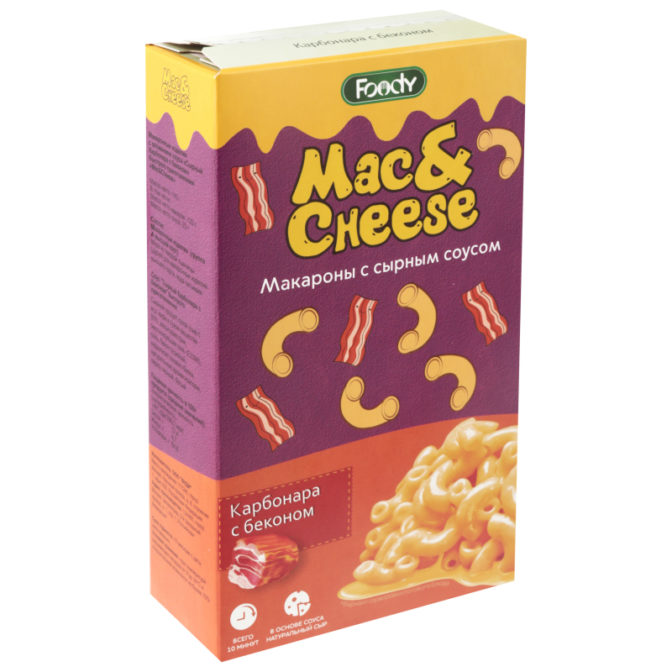 Макароны Foody Mac&Cheese с вложением соуса Сырный Карбонара с беконом, 143 г