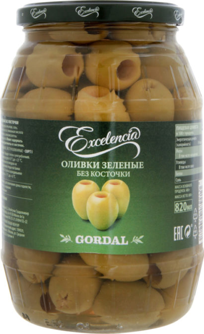Оливки Excelencia Gordal зеленые без косточек, 820 мл