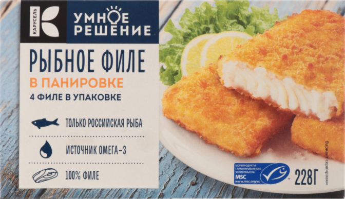 Рыбное филе Карусель Умное решение в панировке, 228 г