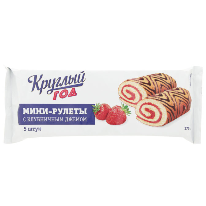 Рулеты Круглый год Мини с клубничным джемом, 175 г