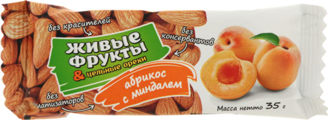 Батончик Живые фрукты и цельные орехи Абрикос с миндалем фруктовый, 35 г