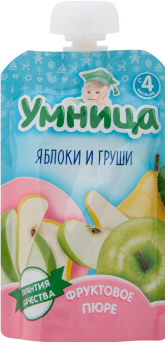 Пюре для детей Умница фруктовое яблоки и груши от 4 месяцев, 100 г