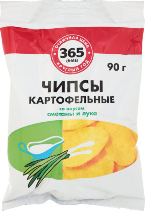 Чипсы картофельные 365 дней Хрустящая картошка со вкусом сметаны и лука, 90 г