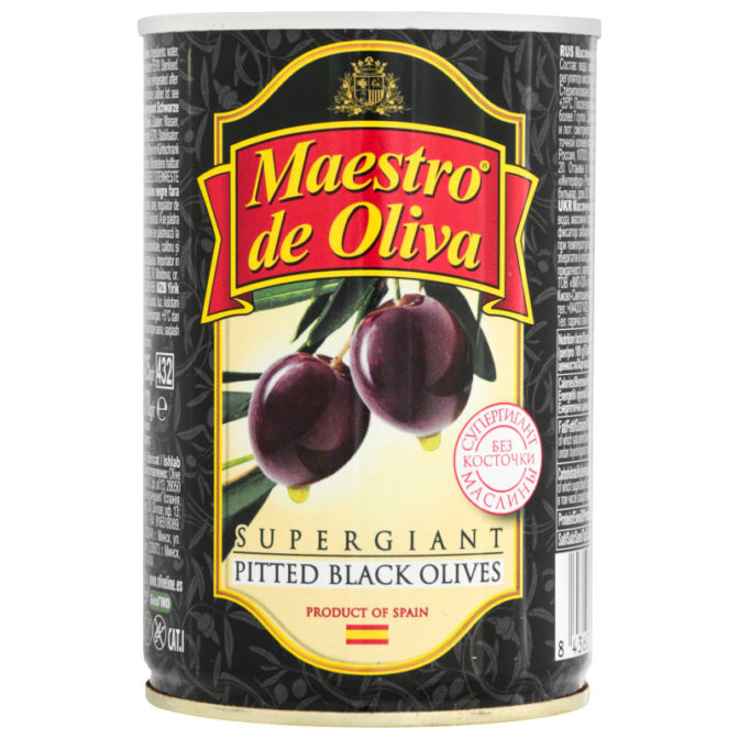 Маслины Maestro de Oliva Супергигант маринованные без косточки, 425 г