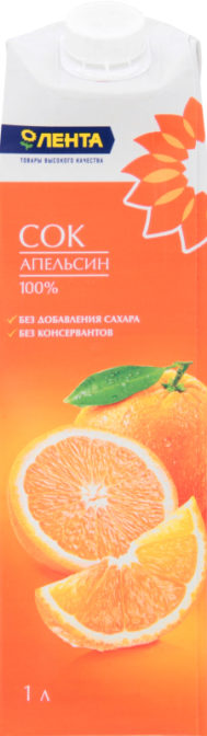 Сок Лента Апельсин 100%, 1 л