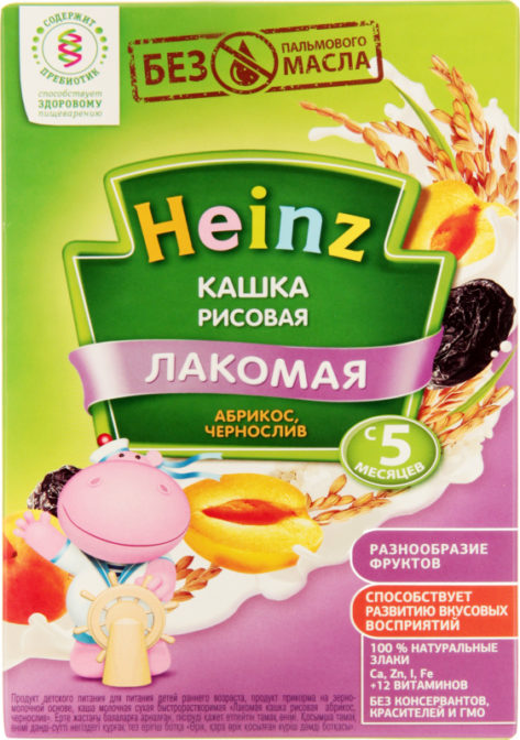 Каша для детей Heinz Лакомая рисовая абрикос-чернослив от 5 месяцев, 200 г
