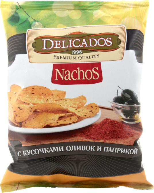 Чипсы Delicados Nachos кукурузные с кусочками оливок и паприкой, 150 г