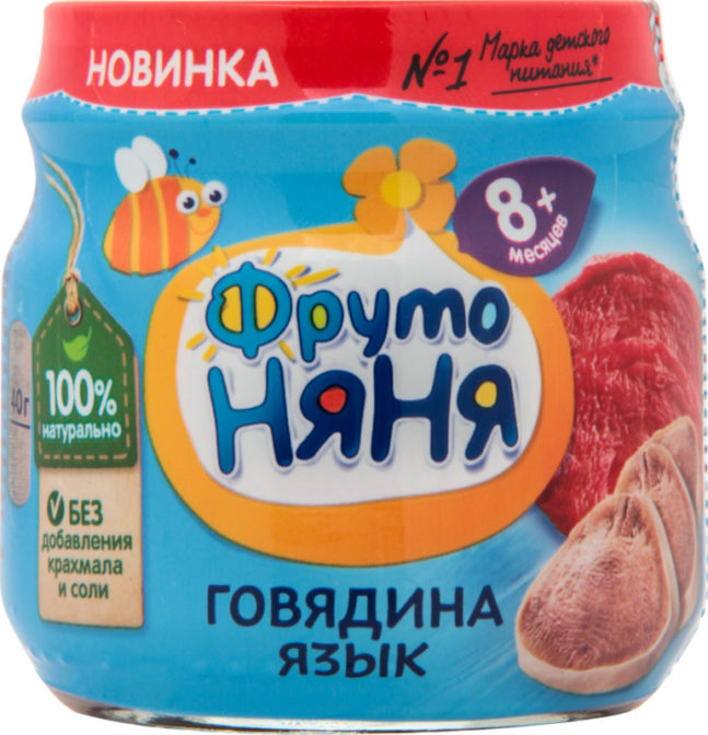 Пюре для детей ФрутоНяня говядина язык от 8 месяцев, 80 г