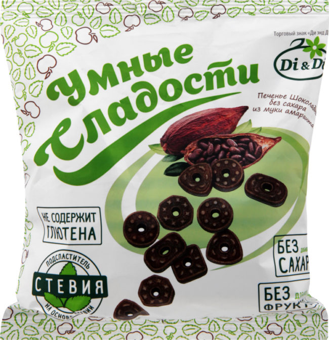 Печенье Di&Di Умные сладости шоколадное без сахара из муки амаранта, 160 г