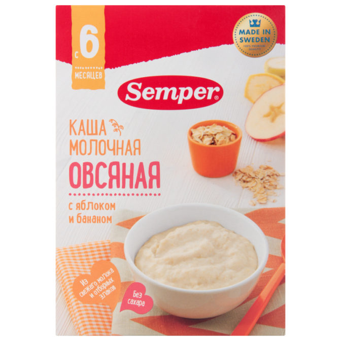 Каша для детей Semper Овсяная молочная с яблоком и бананом от 6 месяцев, 200 г
