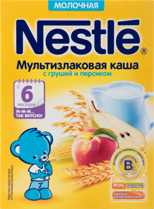 Каша для детей Nestle Мультизлаковая молочная с грушей и персиком от 6 месяцев, 220 г