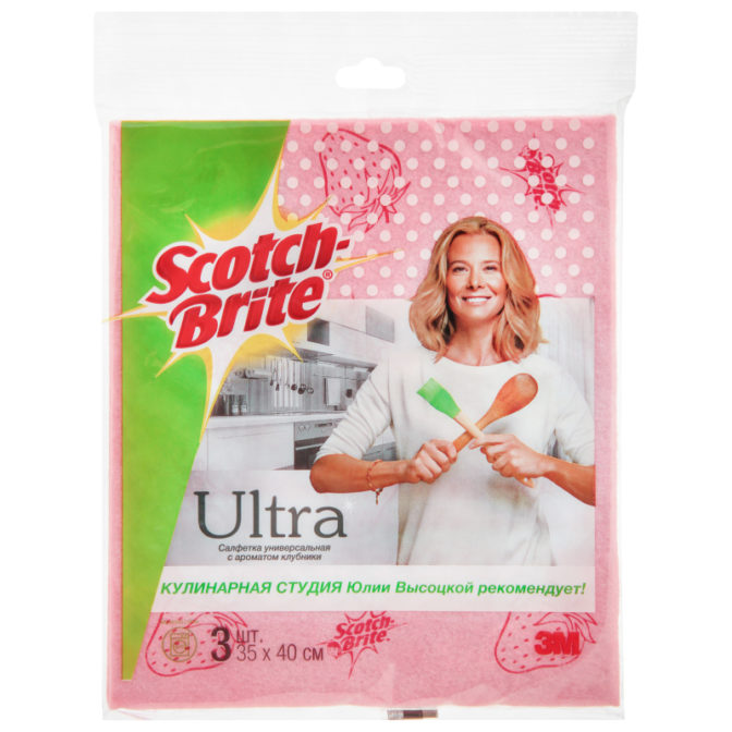 Хозяйственная салфетка Scotch-Brite Ultra универсальная с ароматом клубники 3шт, упак