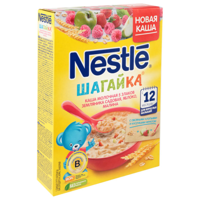 Каша для детей Nestle Шагайка молочная 5 злаков земляника садовая яблоко малина от 12 месяцев, 200 г