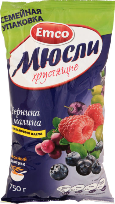 Мюсли Emco Черника и малина хрустящие, 750 г