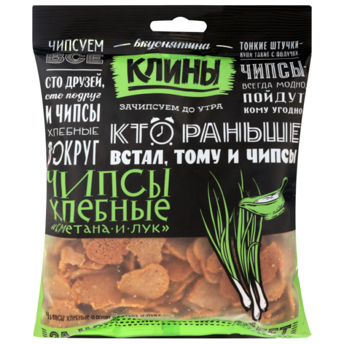 Сухарики Клины Хлебные чипсы ржано-пшеничные со вкусом сметаны с луком, 100 г