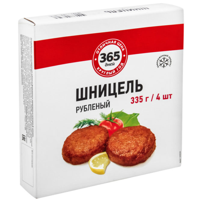 Полуфабрикаты мясные 365 дней Шницель рубленый замороженный 4шт, упак