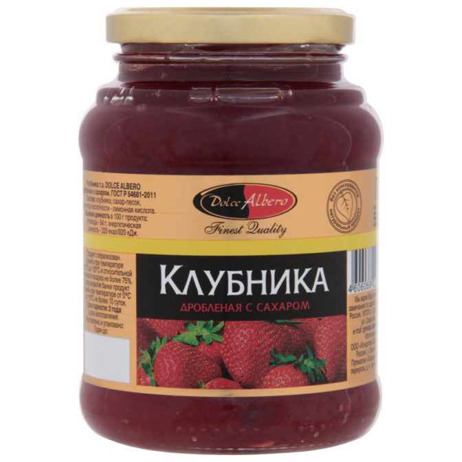 Протертые ягоды Dolce Albero клубника с сахаром, 550 г