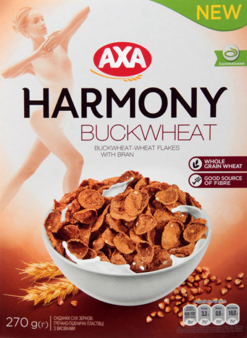 Готовый завтрак Axa Harmony Buckwheat хлопья зерновые гречнево-пшеничные с отрубями, 270 г
