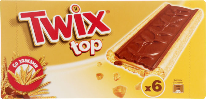 Печенье сдобное Twix Top с молочным шоколадом карамелью и конфетной массой 6шт, упак