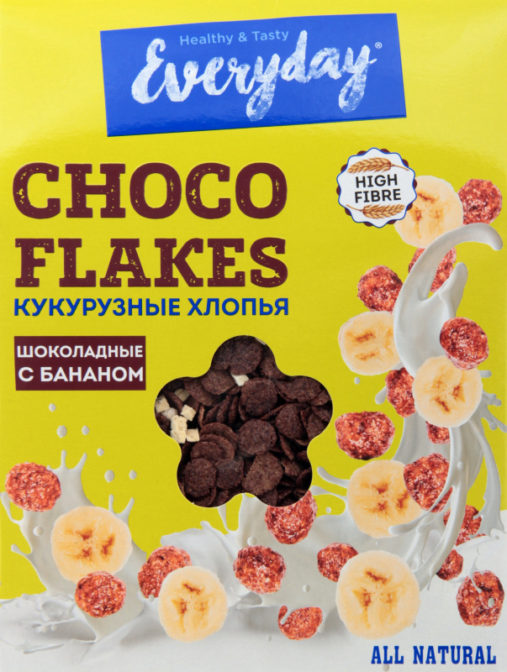 Готовый завтрак Everyday Choco Flakes хлопья кукурузные шоколадные с бананом, 200 г