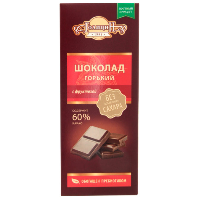 Шоколад Голицин горький с фруктозой, 60 г