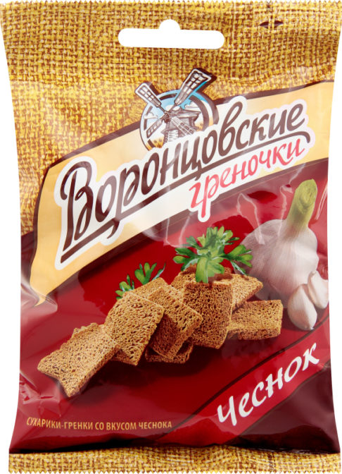Сухарики-гренки ржано-пшеничные со вкусом чеснока Воронцовские м/у 60г