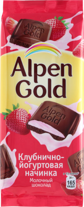 Шоколад молочный Клубника с йогуртом Alpen Gold м/у 90г